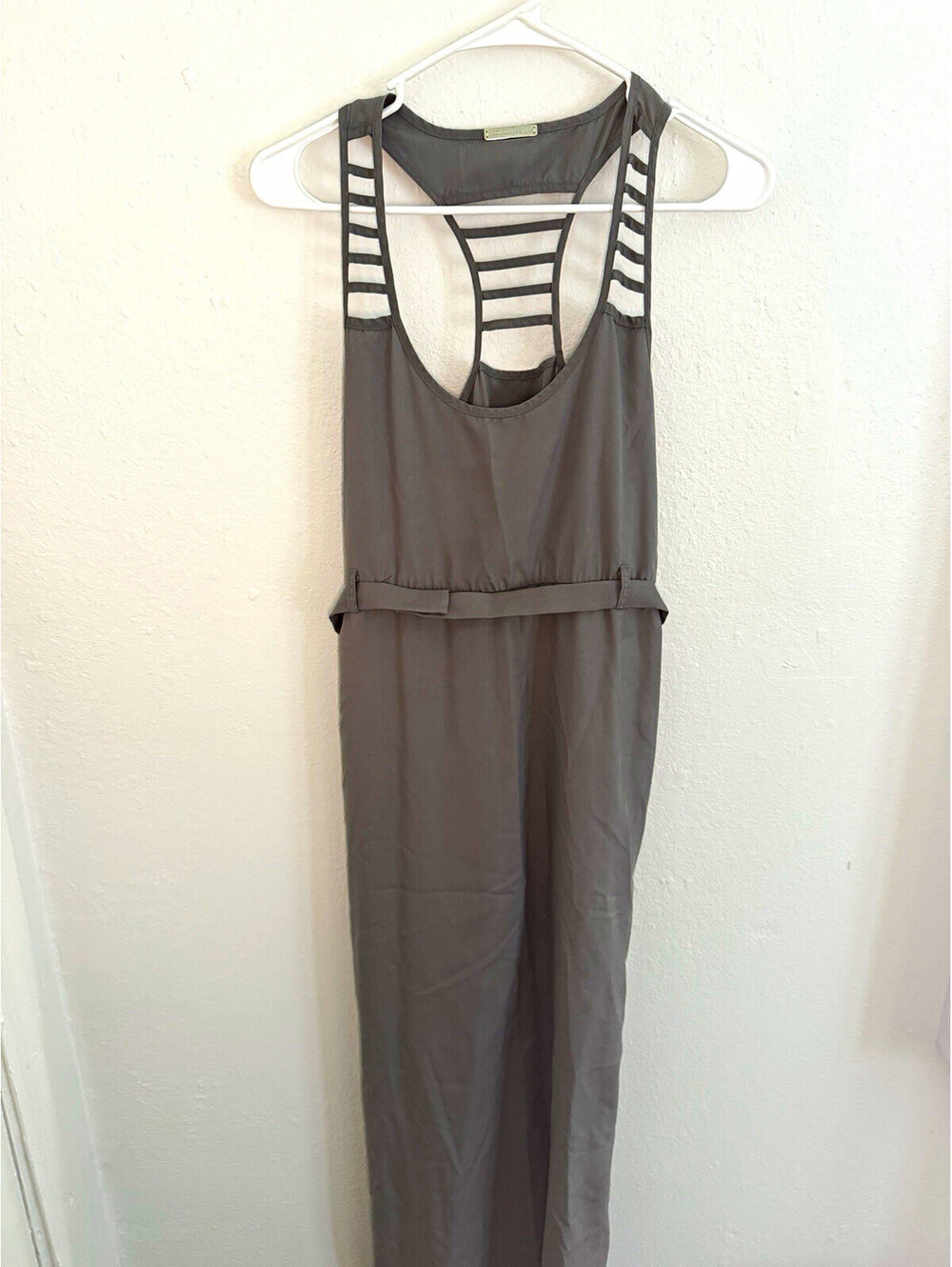 Loeffler Randall Gray Jumpsuit Sleeveless Cage Racerback Belted Wide Leg